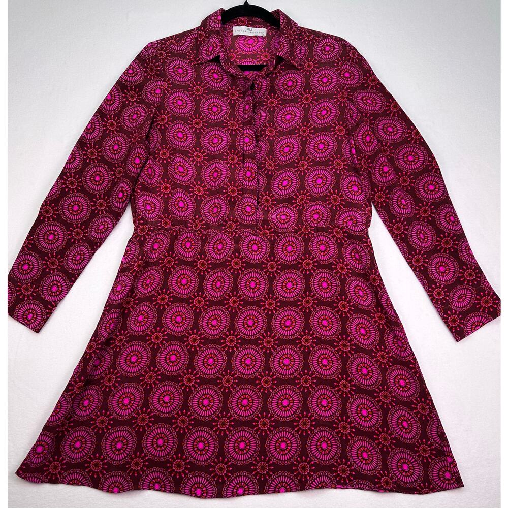 Amanda Uprichard 100% Silk Mini Dress Burgundy Pink Orange Geometric Print Sz M - Picture 3 of 8